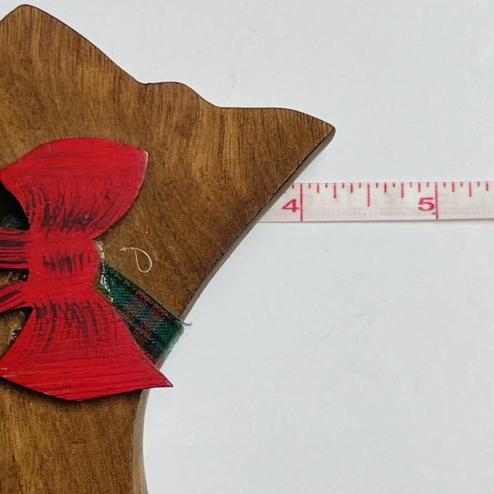 Wooden Scotty Dog Terrier Figurine Red Bow Git Christmas Decor Home Putppy